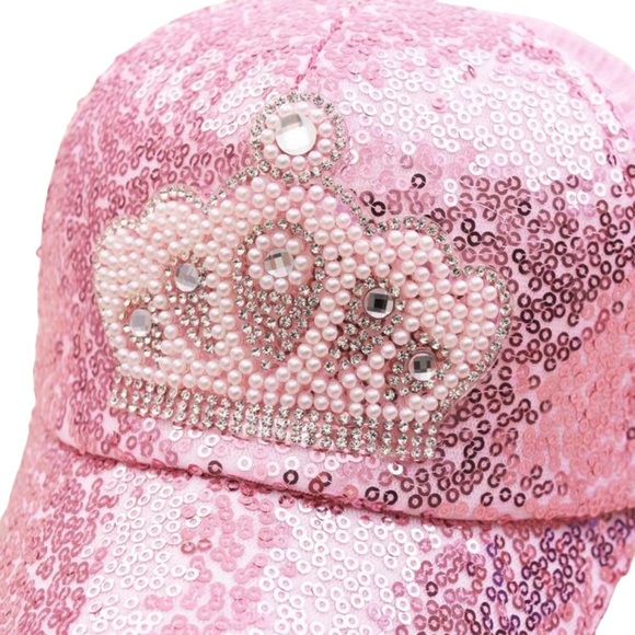 Girls Princess Diamond Pearl Shimmer Snap Back Summer Cap W/Breathable Mesh Pink - Picture 3 of 5